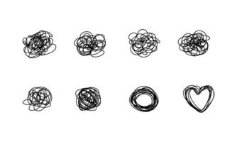 Set of tangled black line, hand drawn elements. vector
