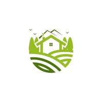 a green house with trees and mountains in the background vector