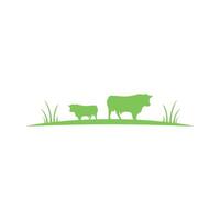 a cow and calf are standing in a field vector