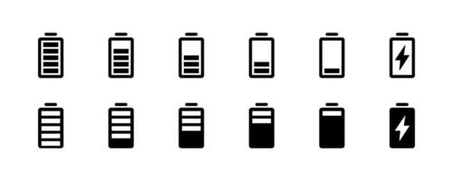 Full set of battery level indicators icon design charge phone power capacity symbol vector