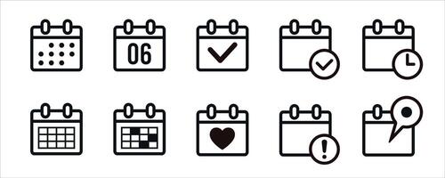 Collection of simple calendar icons design including daily, current date, check, pin, marked date, deadline, etc. vector