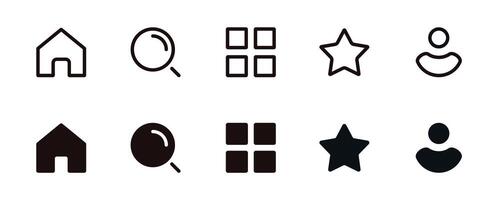 Home, Search, Category, Favorite, and profile set icon collection simple design for app and website ui design template vector