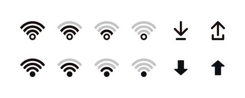 Full set of wireless and wifi icon set internet access or signal symbol with download and upload signs vector