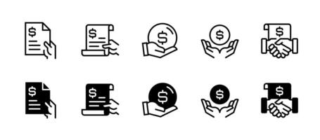 Set of Invoice paper document icon with hand holding the contact file form collection design for a payment dollar bill illustration vector