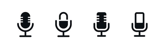 Microphone voice icons collection flat simple retro mic audio call symbol vector