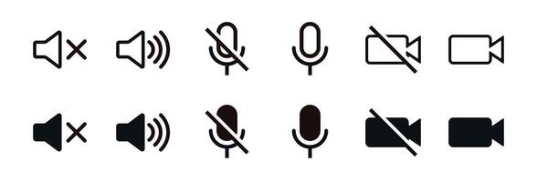 Full collection of microphone mic, speaker, media icons set design vector