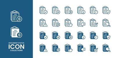 Set of document paper contract status icon collection business approval process symbol illustration design for finance, investment, term, and policy vector