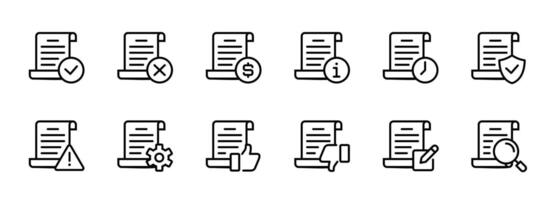 Paper contract approval status icon outline style document process signs design for finance business office, terms, and policy agreement, and contract application steps vector