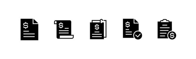 Set of document paper payment status icon collection for contract investment, tax, bill design vector