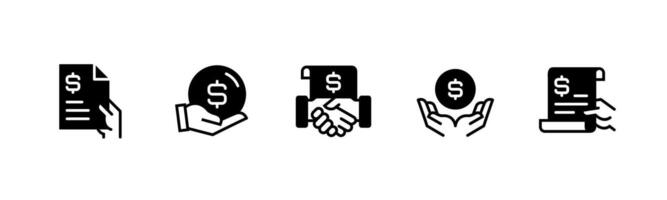 Set of payment check paper icon with hand illustration collection contract file approvement design vector