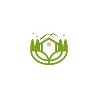 a house with trees and mountains in the background vector