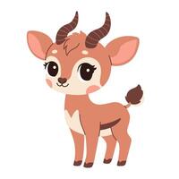 Cute cartoon antelope childish illustration in flat style. For poster, greeting card and baby design. vector