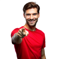 Smiling man pointing forward on transparent background png