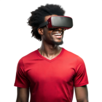 Man wearing virtual reality headset smiling on transparent background png