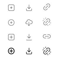 Add button, download icon set, and link icon collection. vector