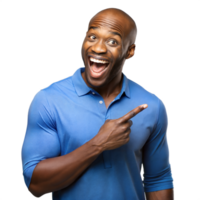 Excited man pointing and smiling on transparent background png