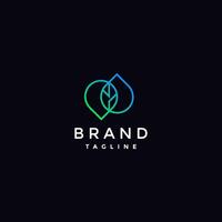 Leaf Between Two Water Drops Logo Design. Two Drops of Water Form a Leaf on the Slice Logo Design. vector