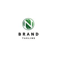 Initial Letter N Between Two Leaves Logo Design. Two Leaves With Letter N On Negative Field Logo Design. vector
