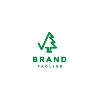 Simple Check Pine Line Logo Design. Check and Pine Trees Icon in One Line Logo Design. vector
