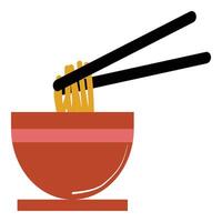 chopsticks and bowl with noodles vector