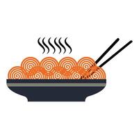 Plate with noodles and chopsticks vector