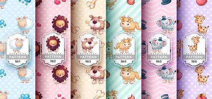 Set cartoon character animals and patterns vector