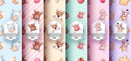 Set cartoon character dance animals and patterns vector