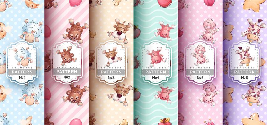 Set cartoon character dance animals and patterns
