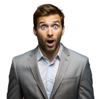 Surprised man in suit with shocked expression on transparent background png