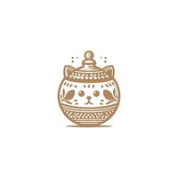 a cat is sitting in a pot with a lid vector