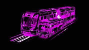 Neon frame effect Singapores Mass Rapid Transit MRT and buses, glow, black background. video