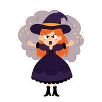 Funny character of a magical witch. Witch in flat style on a white background. Halloween. Cartoon kids Halloween character. vector