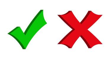 Green Tick and Red Cross isolated 3d stylized icons set vector