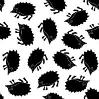 Illustration of pattern with silhouettes of hedgehogs. Black and white pattern with animals. vector