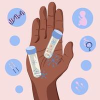 Illustration of sperm and egg freezing. Egg donation. Egg and sperm in test tubes. In vitro fertilization. Artificial insemination. vector