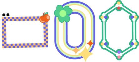 3 piece set of several funky groovy cartoon style frames, with bright and fun colors vector