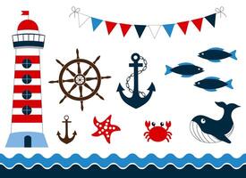 different colored icons to the wonderful marine theme vector