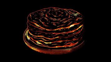 Neon frame effect Roti Prata, a popular South Asian flatbread commonly enjoyed in Singapore, glow, black background. video