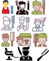 Barbershop icon set featuring barbers holding combs and scissors- vector