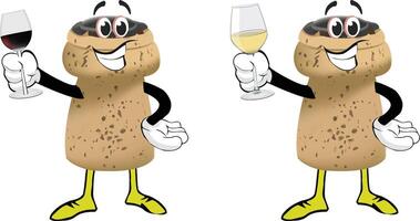 Cheerful cartoon cork characters toasting with wine vector
