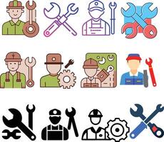 Workers and engineers holding wrenches and tools representing different professions vector