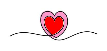 Two linked heart, continuous one line drawing. Two heart hand drawn, black and white minimalist illustration of love concept. vector