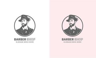 tylish barber shop logo featuring a dashing man with a beard and mustache. Pro vector