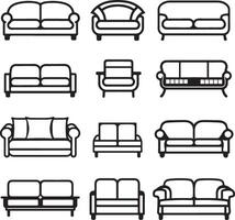 A set of simple sofa icon outline vector