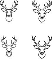 A set of deer black and white outline vector