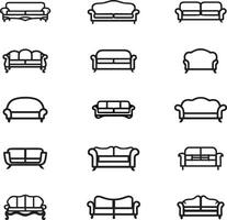A set of simple sofa icon outline vector