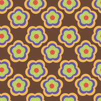 The 70s style seamless pattern with retro flowers on brown background. vector