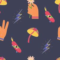 The 70s style seamless pattern with funky retro illustrations. vector
