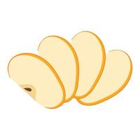 Fresh yellow apple slice icon. Healthy vegetarian snack, cut apple for design, infographic. Sliced on pieces apple. Hand drawn trendy flat style isolated on transparent background illustration vector