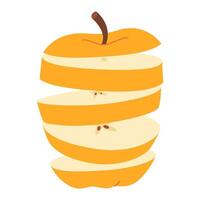 Fresh yellow chopped apple flying in the air. Slice of fresh apple. Healthy vegetarian snack, cut apple for design. Hand drawn Trendy flat style on transparent background illustration vector